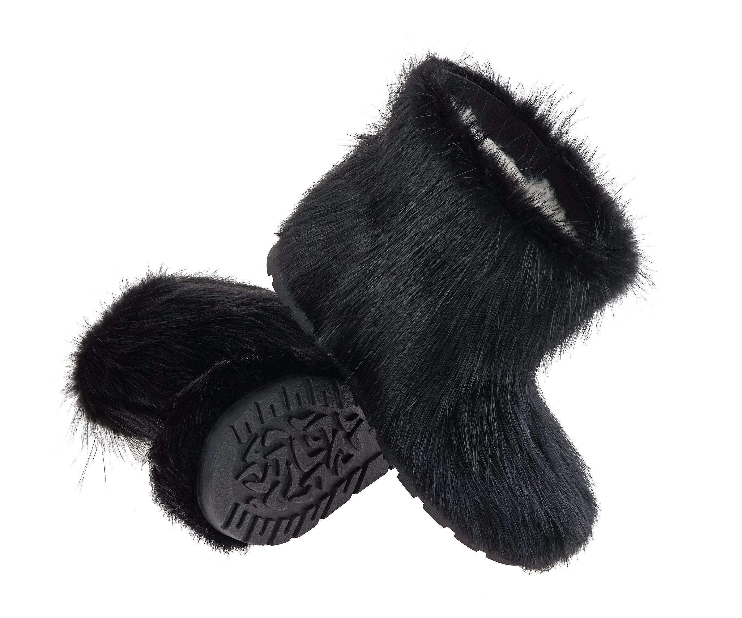 Women's Black Fur Boots - Warm Mukluk & Yeti Style Winter Snow Boots with Long Nutria Fur | Cozy & Stylish for Cold Weather, Snow Days & Outdoor Adventures
