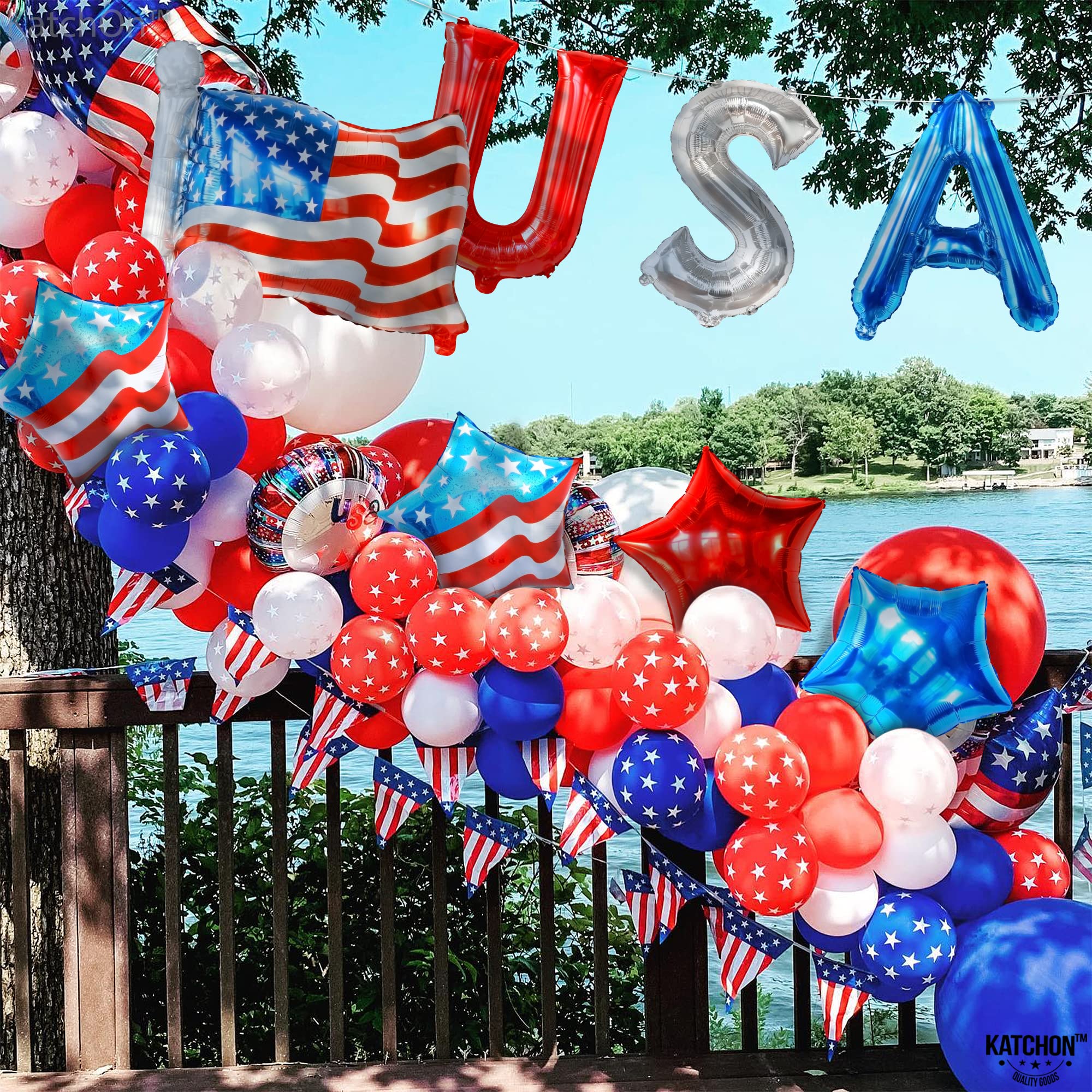 KatchOn 26 Inch Large Patriotic Balloons - Pack of 8 | American Flag Balloons for 4th of July Decorations | USA Independence Day Party Supplies | Perfect for Backyard BBQs, Parades & Patriotic Celebrations