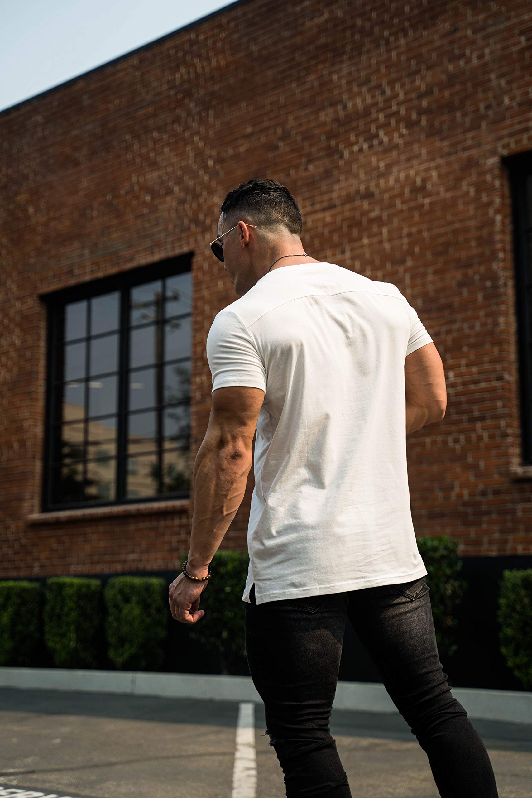 YoungLA Men's Minimalist Fitted T-Shirts - Slim Fit Long Drop Cut Tee for Gym & Workout | Breathable Cotton Shirt for Training, Running & Casual Wear