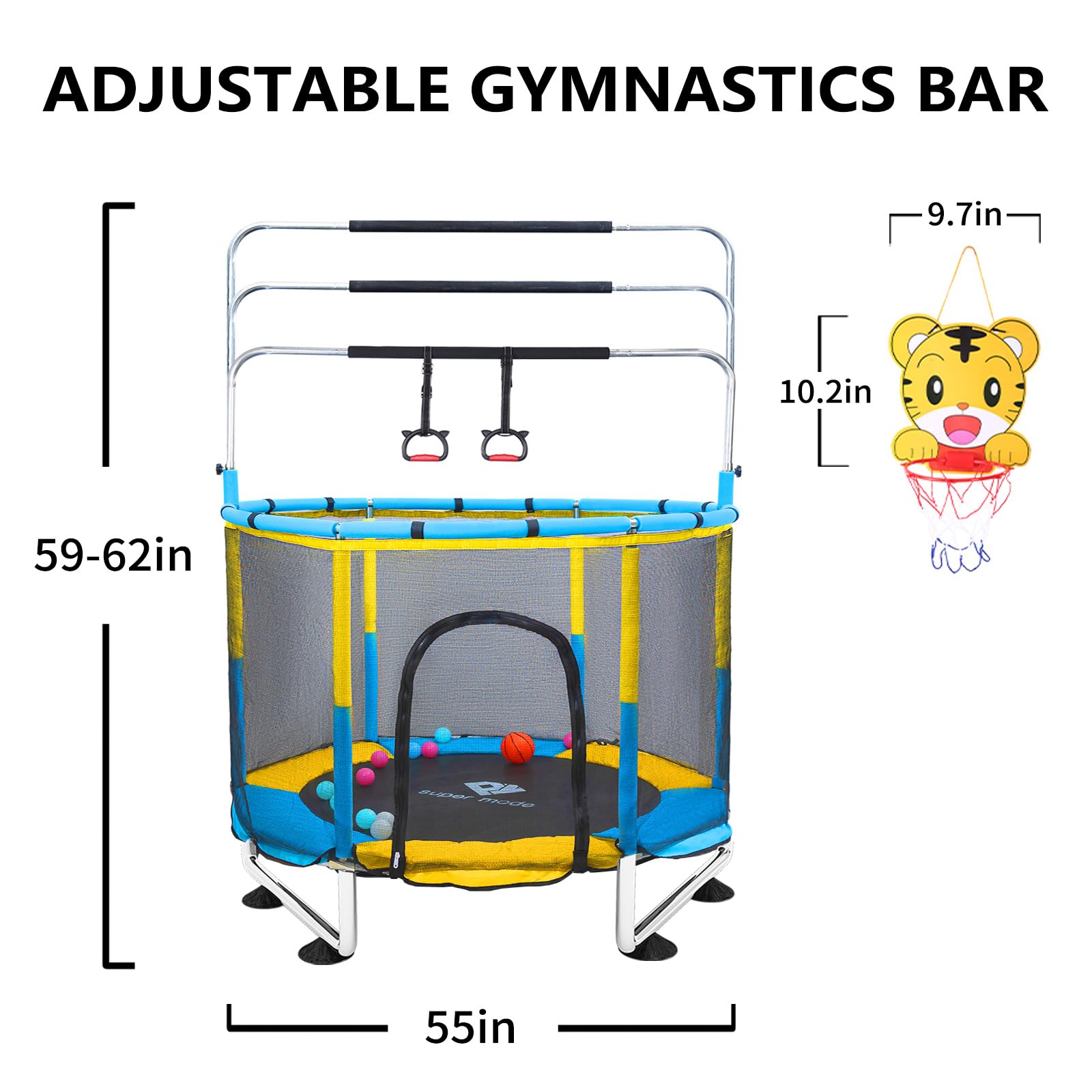 5FT Kids Trampoline with Safety Enclosure Net - Adjustable Indoor/Outdoor Toddler Trampoline, No-Gap Safe Design for Boys & Girls - Perfect for Backyard Play, Birthday Gifts & Family Fun Activities