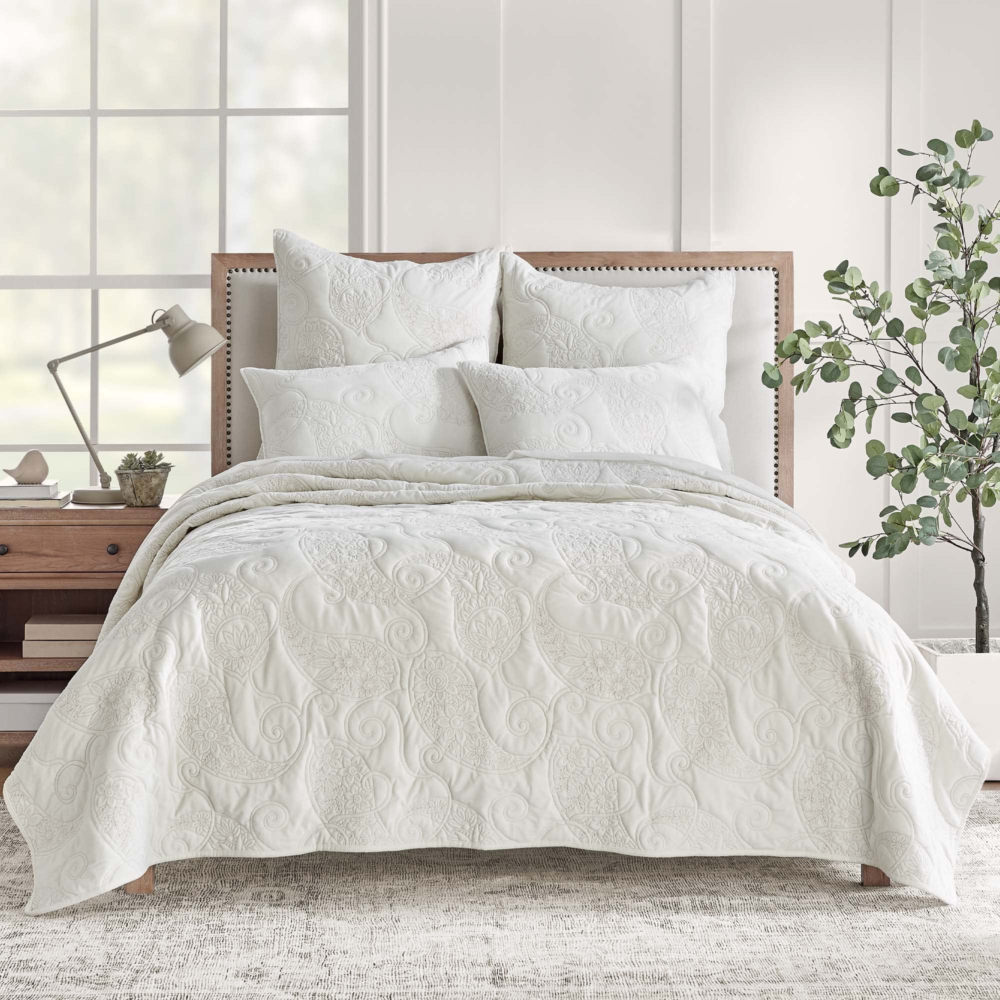 **Levtex Home - Cream Velvet Reversible Quilt Set - Full/Queen Size (88x92in) with 2 Standard Shams (20x26in) - Soft Polyester Velvet Bedding - Luxurious & Cozy for Winter & Guest Rooms**    (Note: Added 
