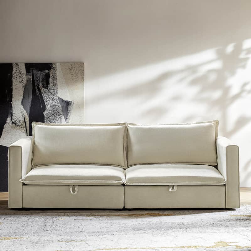Comfortable Storage Sofa with Dual Layer Cushions & Wide Armrests - Perfect for Living Room, Bedroom, and Small Space Relaxation