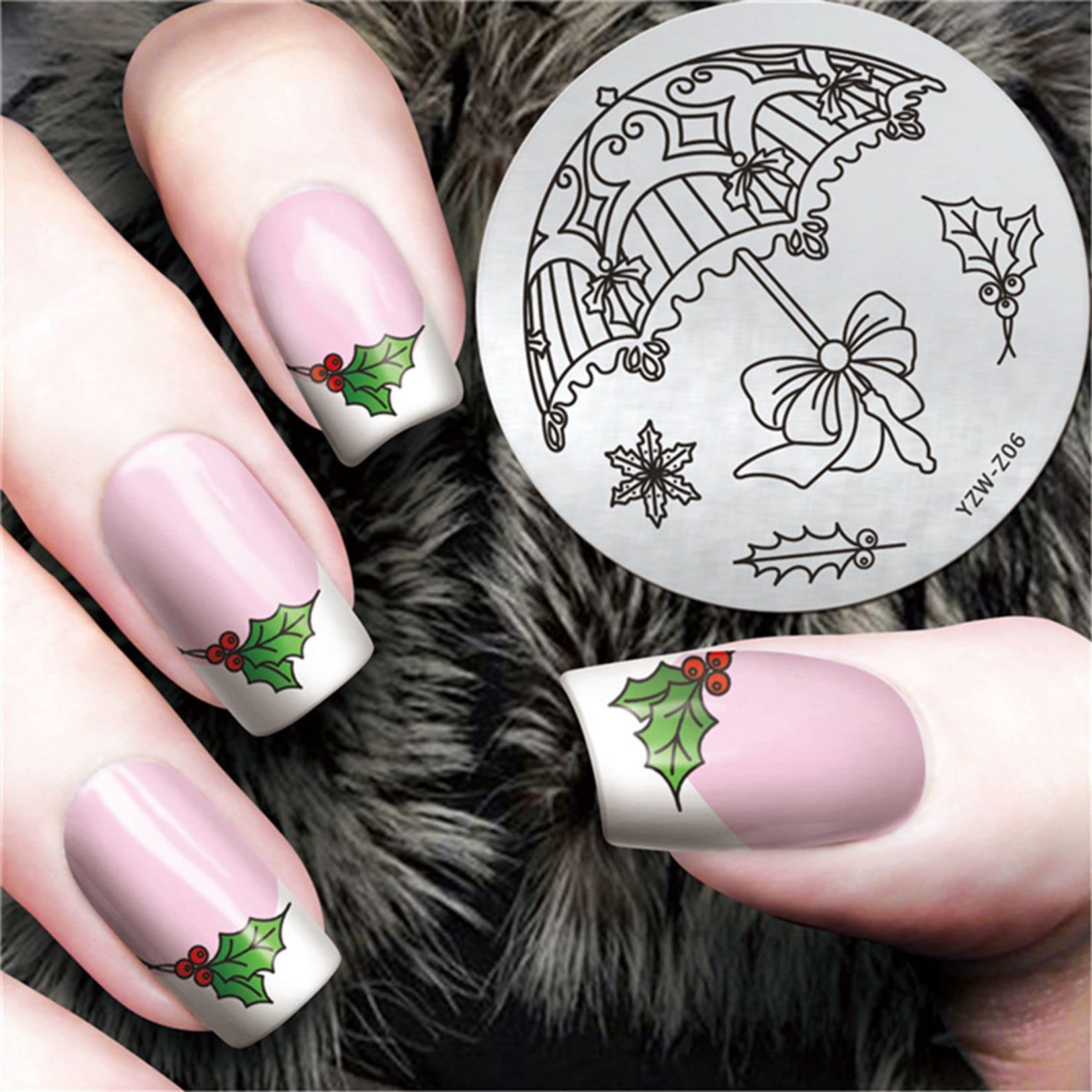 Snowflake Snowman Bowknot Lace Nail Stamp Template - Round Nail Art Printing Plate for Manicure, Salon & Home Use - Christmas Nail Design Tool for DIY & Professional Nail Artists - Perfect for Holiday Parties, Gift Giving & Festive Nail Art