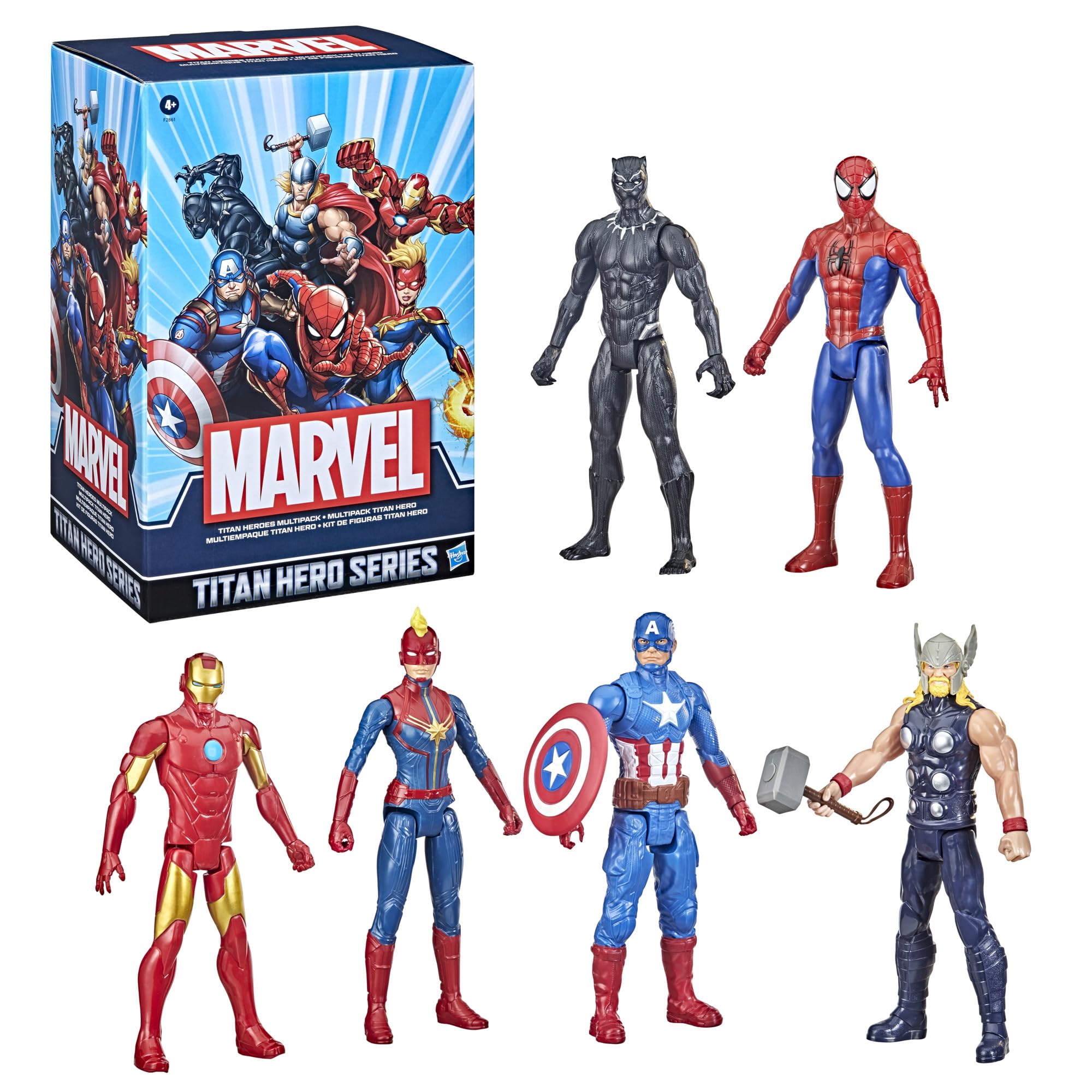 Marvel Titan Hero Series 6-Pack Action Figures – 12-Inch Superhero Toys for Kids Ages 4+ | Avengers, Spider-Man & More | Amazon Exclusive | Birthday Gifts & Collectibles