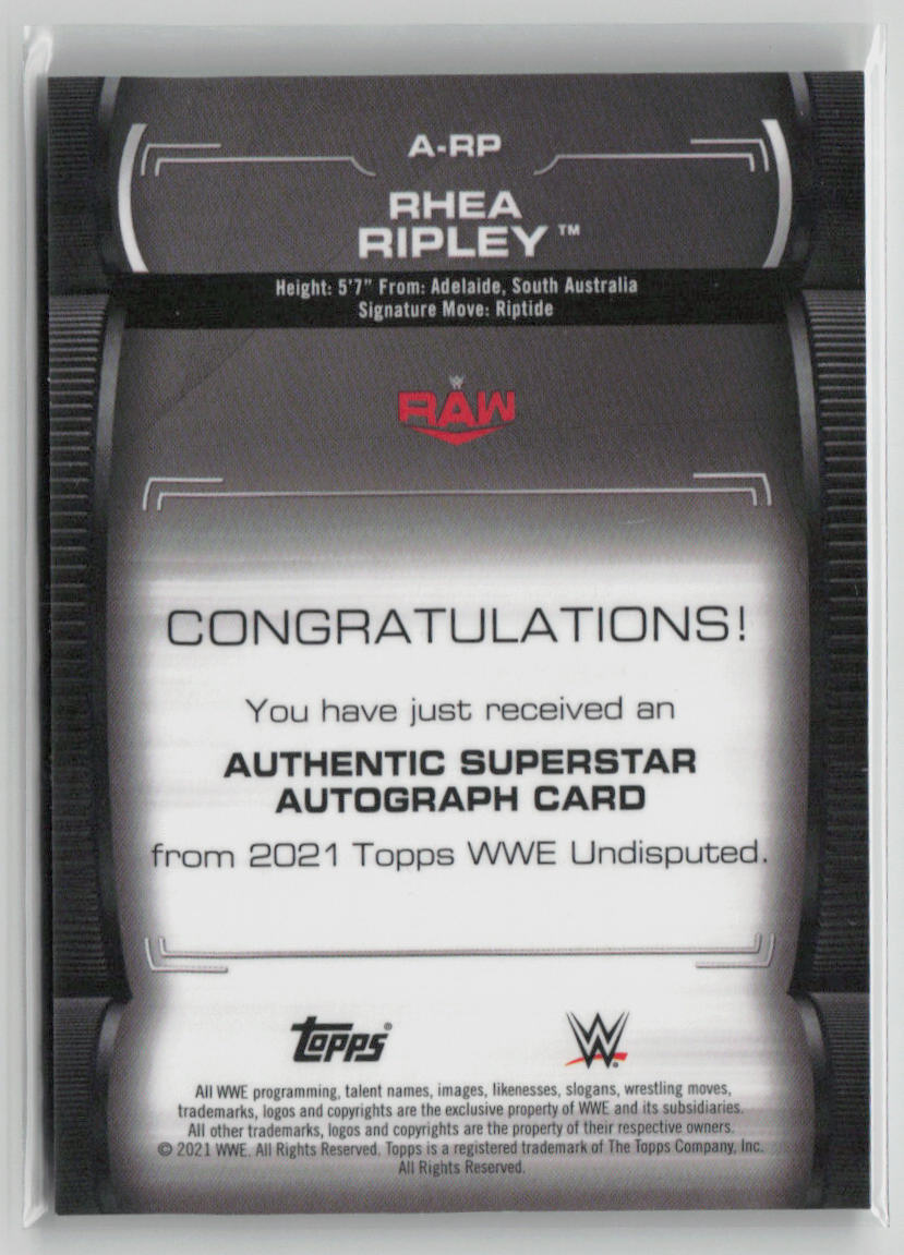 2021 Topps WWE Undisputed Rhea Ripley Superstar Autograph Card 015/199 #A RP - Rare Collectible Wrestling Trading Card for Fans & Collectors