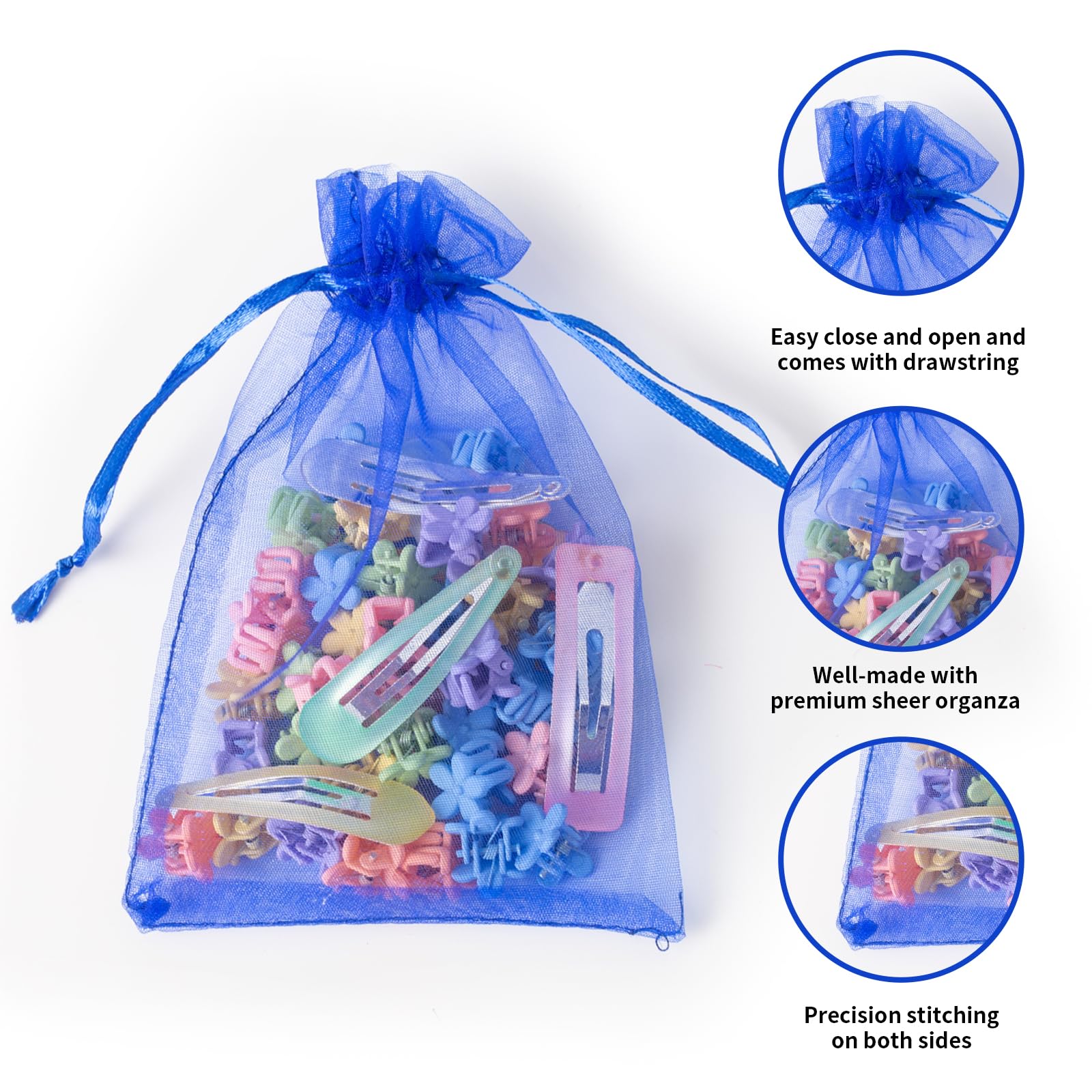 100PCS 4x6 Inches (10x15cm) Blue Organza Drawstring Bags - Small Mesh Gift Bags for Jewelry, Soaps, Makeup & Party Favors | Wedding, Birthday, Baby Shower & Holiday Packaging Supplies