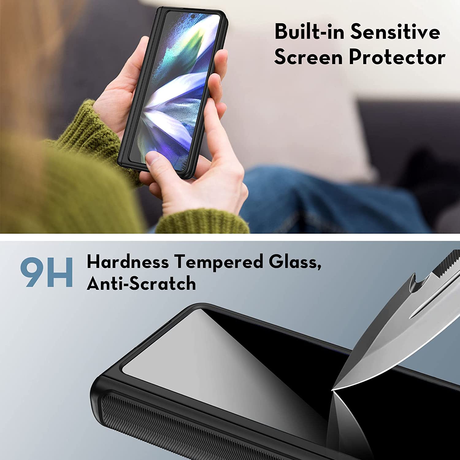 Samsung Galaxy Z Fold 4 Case with Hinge Protection & Built-in Screen Protector - Slim Fiber Black Cover for Foldable Phone | Perfect for Work, Travel & Daily Use