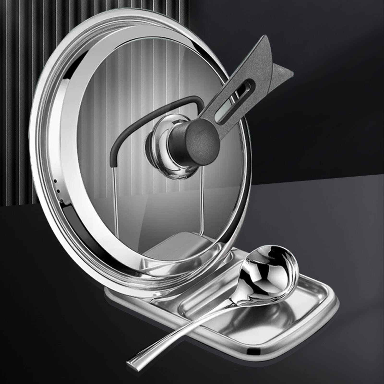 Stainless Steel Pot Lid Holder & Kitchen Utensil Organizer - Heat-Resistant Countertop Rack with Tray for Spoons, Ladles & Cooking Tools - Perfect for Small Kitchens & Space-Saving Storage