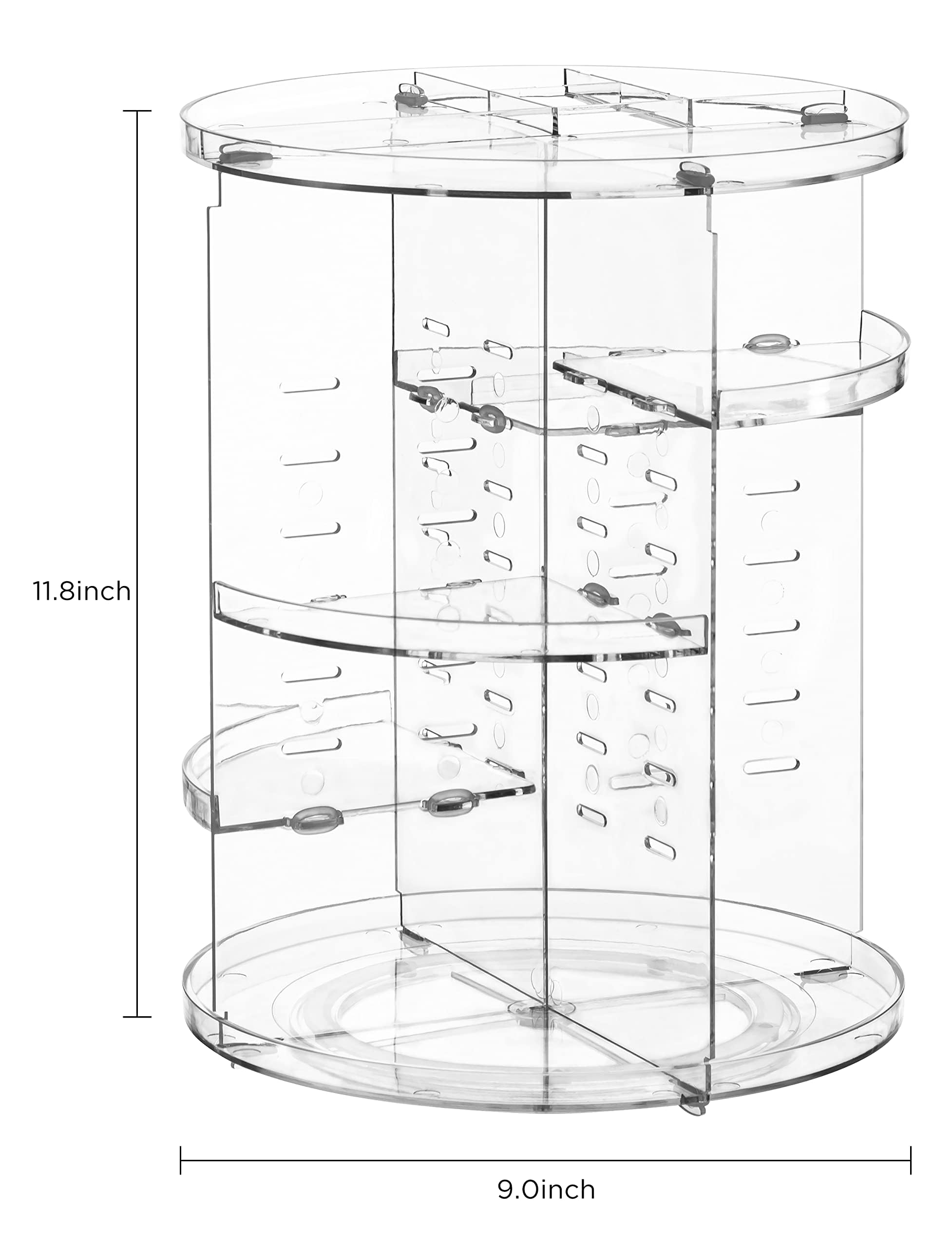 360° Rotating Makeup Organizer - Large Capacity Adjustable Cosmetic & Skincare Display Stand with Spinning Base - Clear Acrylic Vanity Organizer for Perfumes, Brushes, Makeup (Perfect for Bathroom Countertops & Dressing Tables)