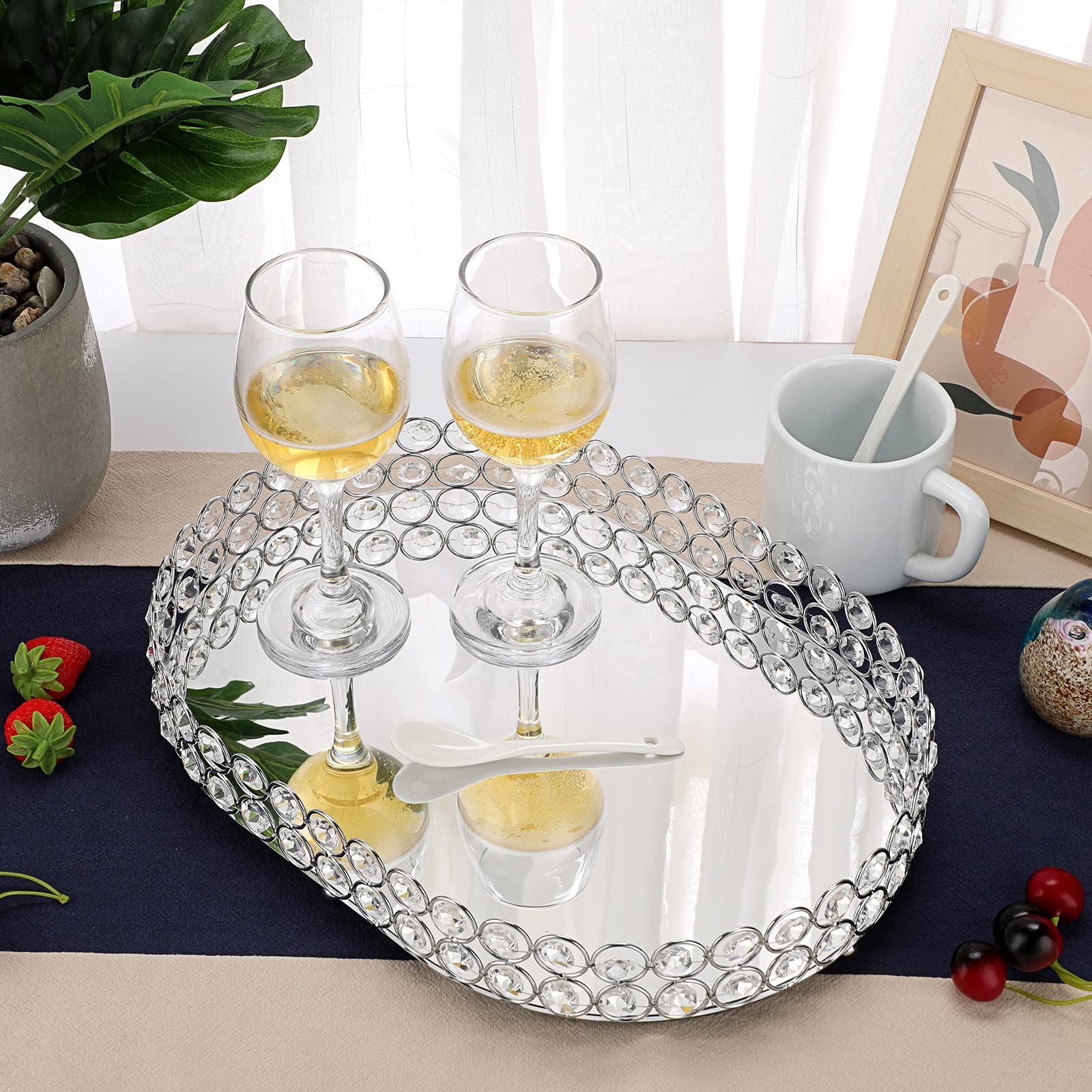 Hipiwe Large Crystal Vanity Tray - Mirrored Dresser Perfume & Makeup Organizer for Jewelry, Cosmetics & Skin Care Storage | Elegant Bathroom Countertop & Home Decor Accessory | Perfect for Bedroom, Dresser & Vanity Table Organization