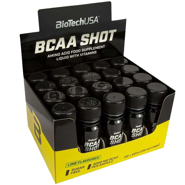 BioTechUSA BCAA Shot - Lime Flavor, 20 x 60ml Energy Drink for Workout Recovery & Muscle Growth | Pre & Post Workout Supplement for Athletes & Fitness Enthusiasts