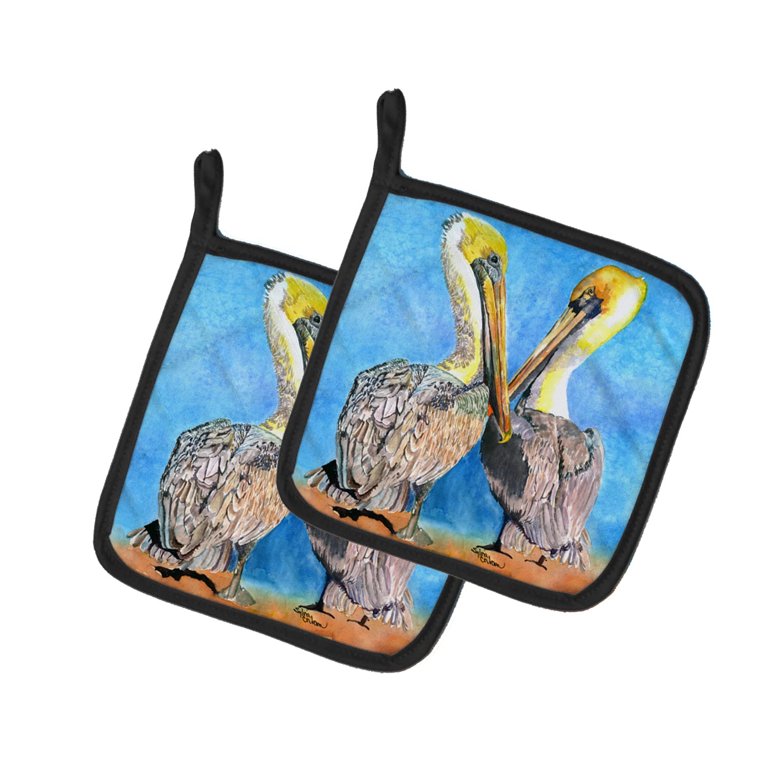Heat Resistant Pot Holders Set of 2 - Pelican Design Kitchen Oven Mitts for Cooking, Baking & BBQ - 7.5