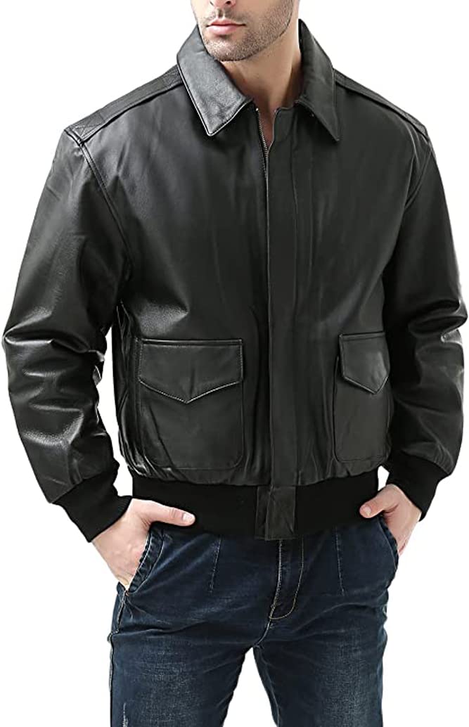Men's A-2 Leather Flight Bomber Jacket - Genuine Leather Air Force Pilot Jacket for Men (Regular & Big & Tall Sizes) - Perfect for Aviation Enthusiasts, Military Style Fashion, and Outdoor Adventures