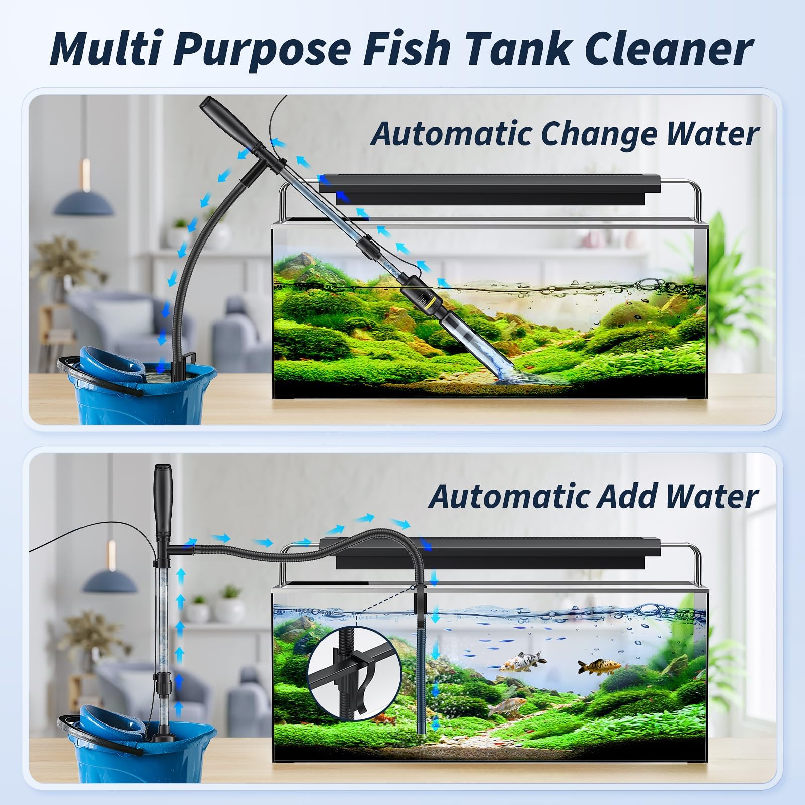 Electric Aquarium Gravel Cleaner & Vacuum - 530GPH/32W Powerful Fish Tank Cleaner with Adjustable Water Flow, Sand Washer & Water Changer for Freshwater/Saltwater Tanks - Perfect for Weekly Maintenance & Deep Cleaning