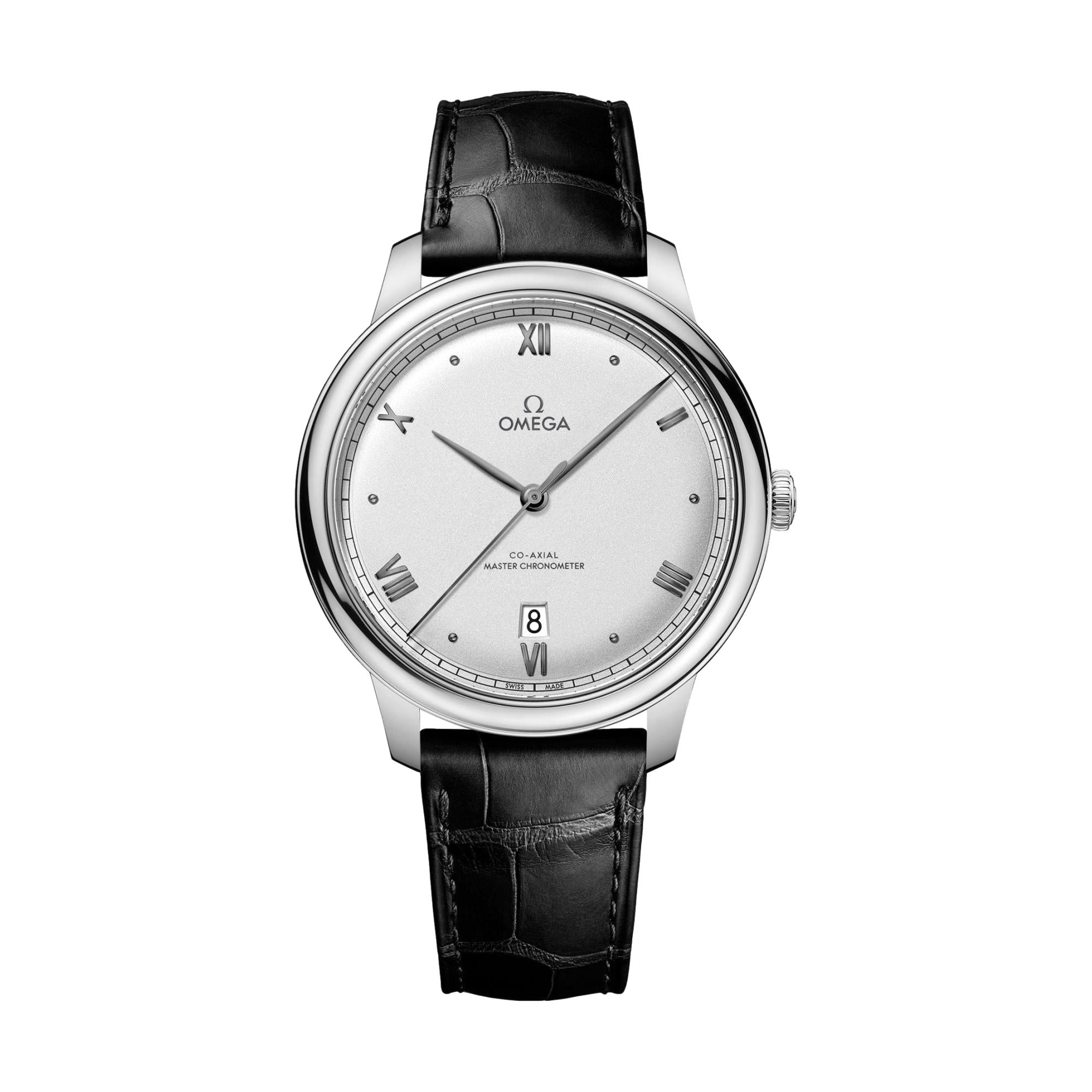 Omega De Ville Prestige Co-Axial Master Chronometer 40mm Men's Watch - Silver Dial with Genuine Leather Strap - Luxury Dress Watch for Business, Formal Occasions & Special Events