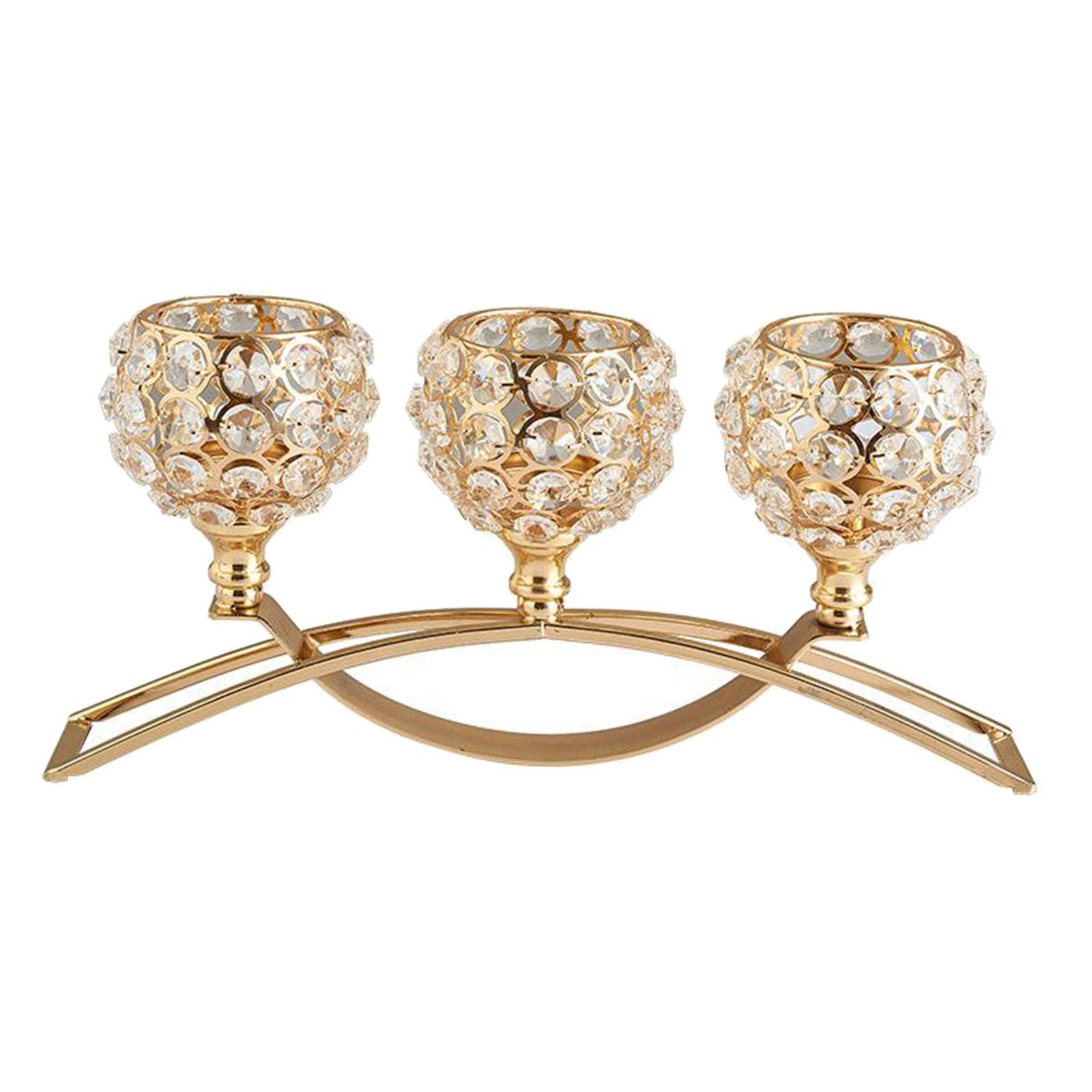 Baoblaze 3-Arm Crystal Candle Holder - Elegant Arch Design Candelabra for Wedding, Dining Table & Home Decor - Golden Candlestick Holders for Romantic Ambiance & Centerpiece Decorations