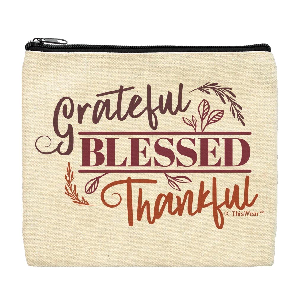 Grateful Blessed Thankful Fall Theme Makeup Bag - Waterproof Cosmetic Pouch for Autumn Home Decor, Travel & Daily Use