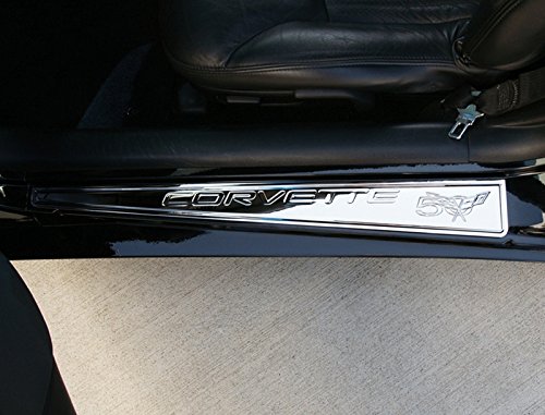 Premium Billet Chrome Corvette C5 & Z06 Door Sill Plates with 50th Anniversary Logo (1997-2004) - Enhance Your Sports Car Interior for Show & Daily Driving