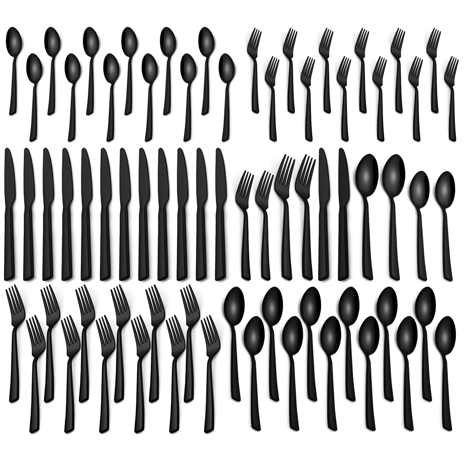 Premium 60-Piece Black Silverware Set - Stainless Steel Flatware for 12, Mirror Polished Cutlery Set with Knives, Spoons & Forks | Dishwasher Safe for Home, Restaurant & Catering | Elegant Dining for Parties, Weddings & Everyday Use