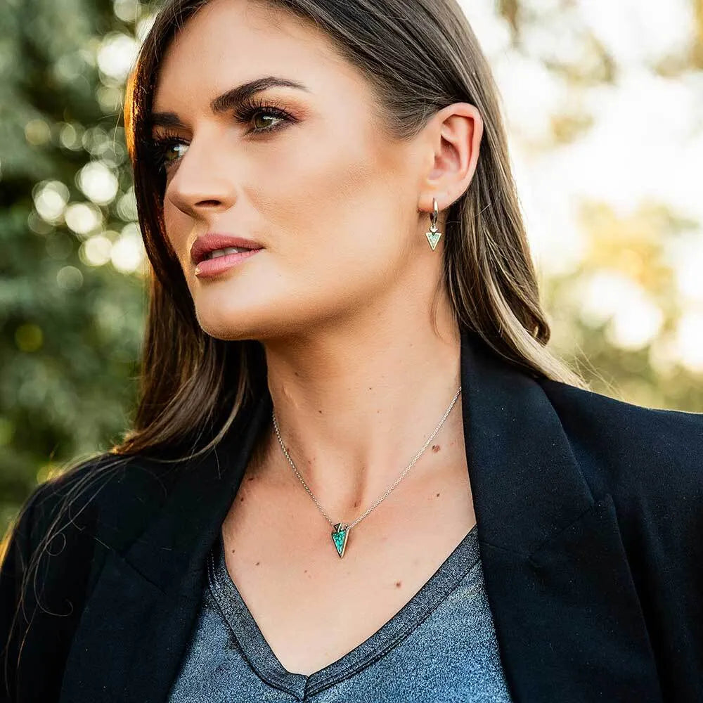 Pointed Path Turquoise Jewelry Set - Handmade Sterling Silver Necklace & Earrings Set - Southwest Style Boho Accessories for Women | Perfect for Festivals, Weddings & Everyday Wear