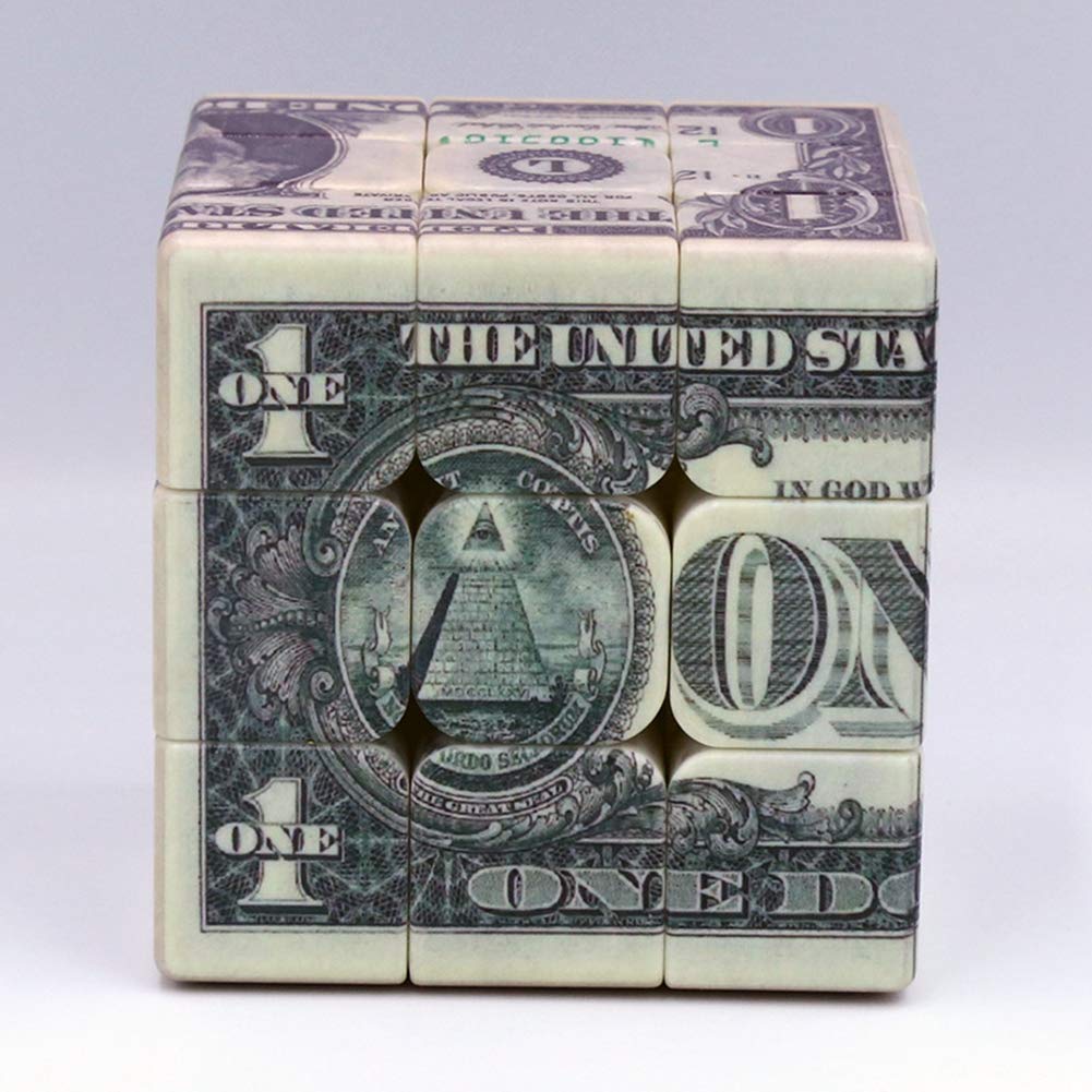 3x3 Speed Cube with Dollar Bill Pattern - Fast & Smooth Magic Cube Puzzle for Kids & Adults - 5.6cm/2.2