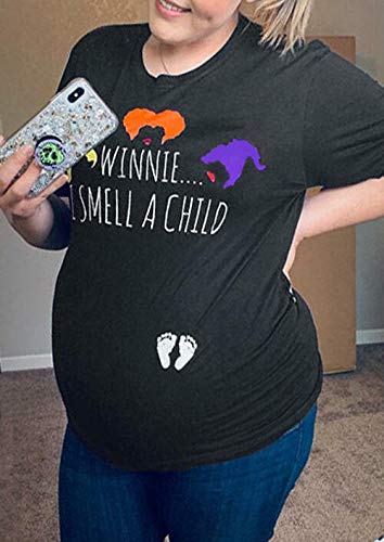 EXMIUN Winnie the Pooh 'I Smell a Child' Halloween Pregnancy Shirt for Women - Fall Maternity T-Shirt - Sanderson Sisters Inspired Top - Perfect for Halloween Parties & Pregnancy Announcements