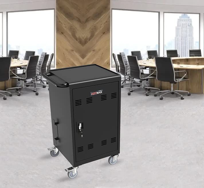 32-Bay Heavy-Duty Mobile Laptop Cart & Chromebook Charging Station - Locking Cabinet for 17
