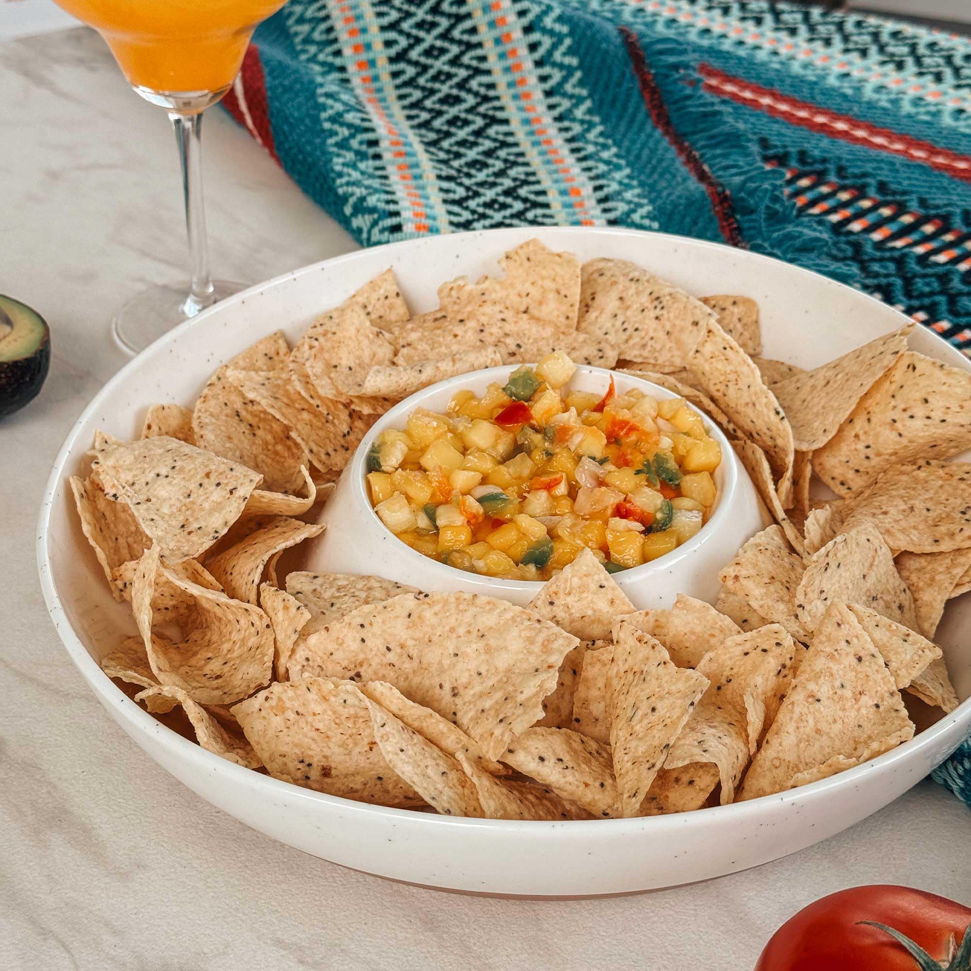 Mora Ceramic Chips and Dip Serving Tray Set - Large Divided Party Bowl for Chips & Salsa, Veggies & Dip, Fruit, Snacks - Minimalist White Serving Platter for Entertaining, Hosting, Parties, Potlucks & Game Nights