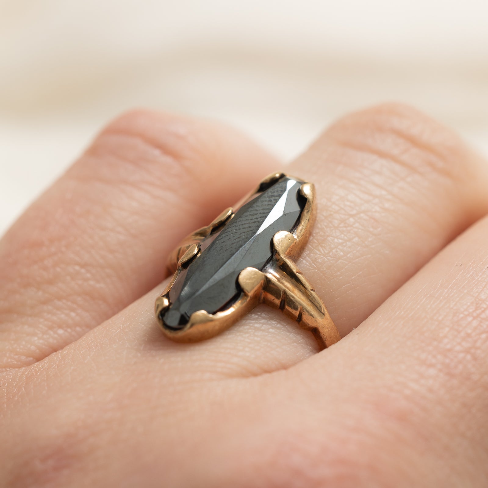 3.50ct Hematite Navette Ring - Size 4.75 | Elegant Gemstone Jewelry for Women | Perfect for Weddings, Parties & Everyday Wear