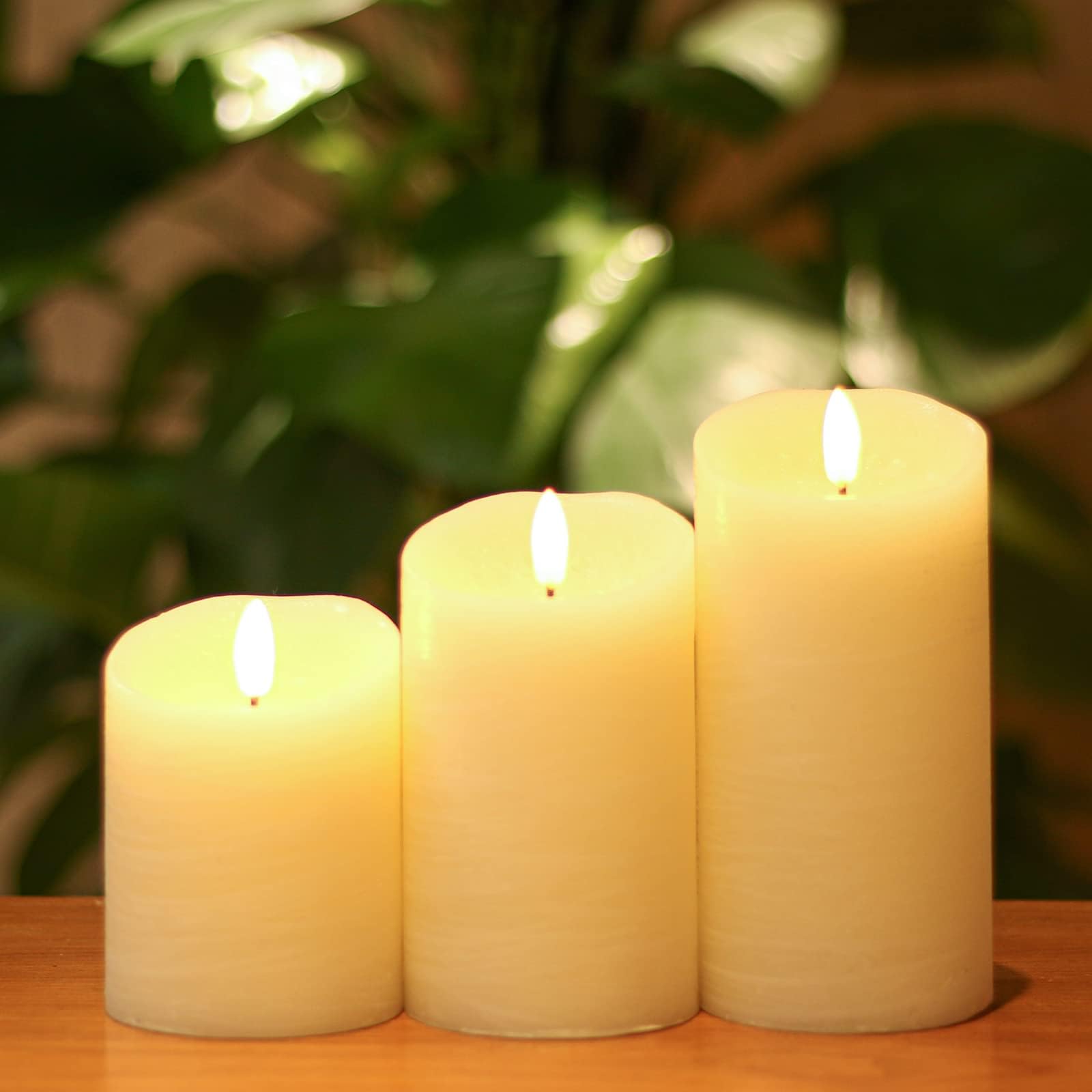 ANGELLOONG Flameless LED Candles with Remote - Real Wax Battery Operated Fake Candles with Timer, Set of 3 Ivory White Pillar Candles - Perfect for Valentine's Day, Weddings, Holiday Parties & Home Décor - Creates Romantic Ambiance for Dining, Meditation & Relaxation