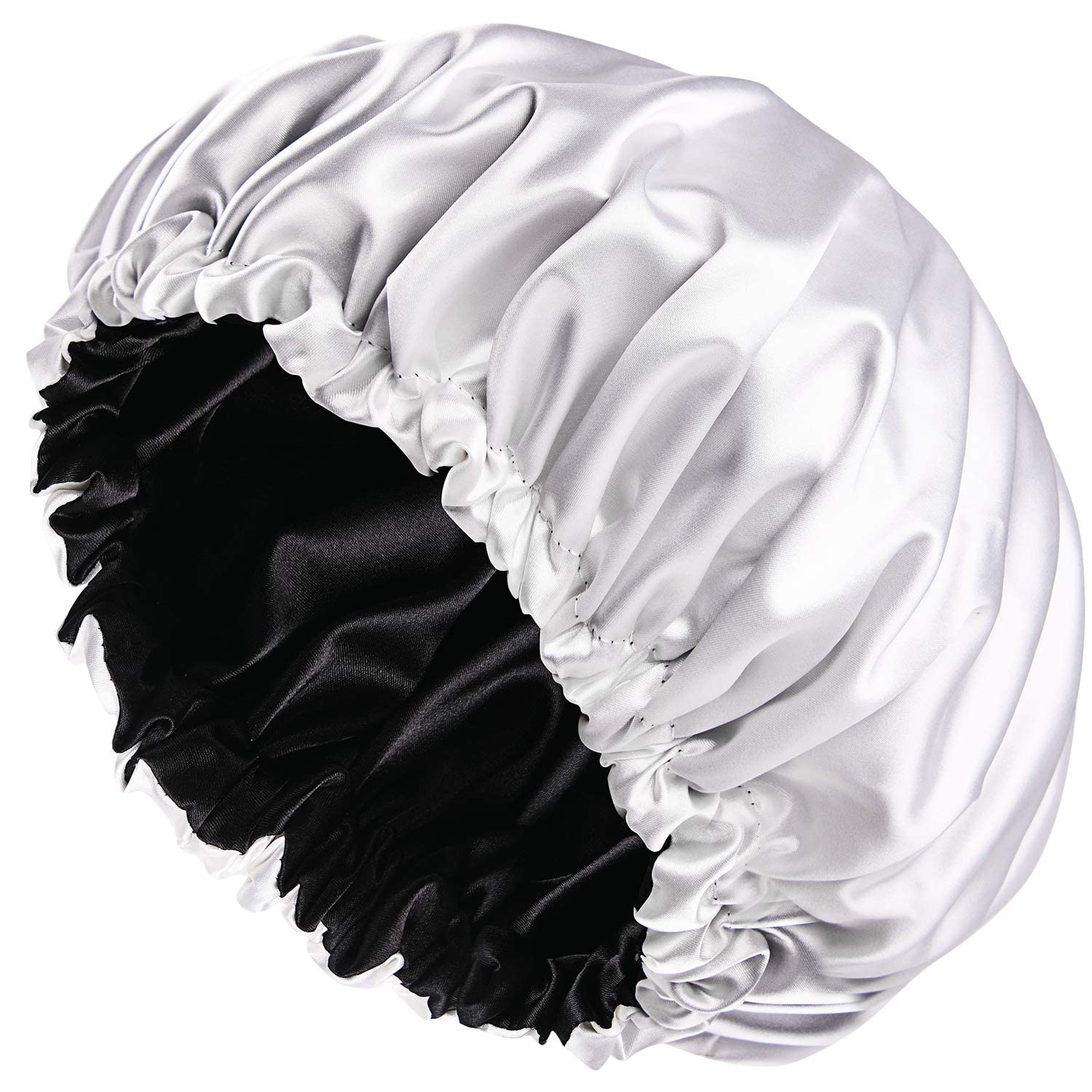 Premium Satin Silk Bonnet for Curly Hair & 3 Scrunchies Set - Reversible Hair Cap for Sleeping & Hair Protection - Black 2-in-1 Design (Great for Nighttime Hair Care & Travel Accessories)