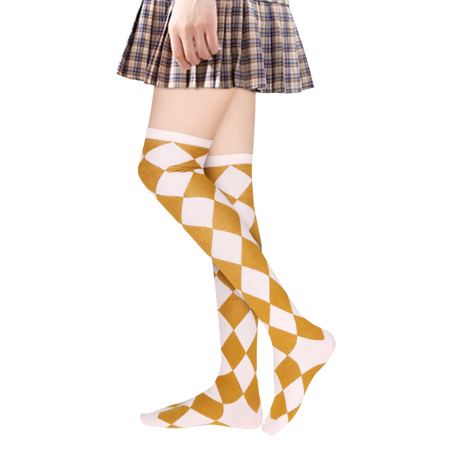 Benefeet Women's Thigh High Argyle Socks - Fun Striped Over Knee Stockings for Party & Cosplay