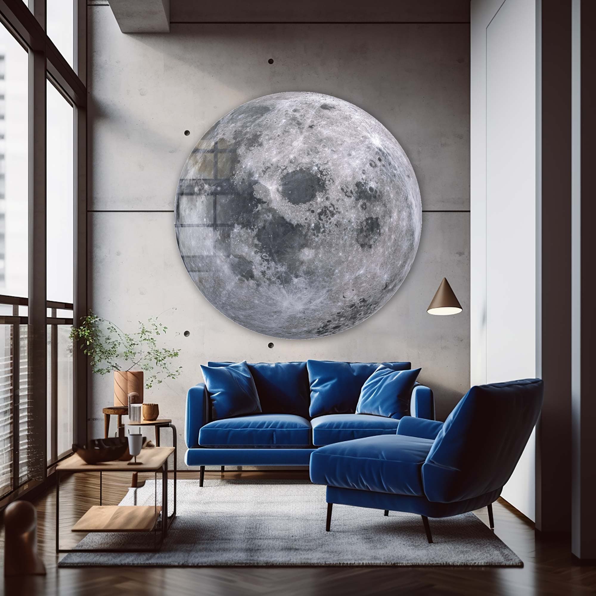 Round Moon Glass Wall Art - Elegant Home Decor for Living Room, Bedroom & Office - Perfect for Modern & Boho Interior Design