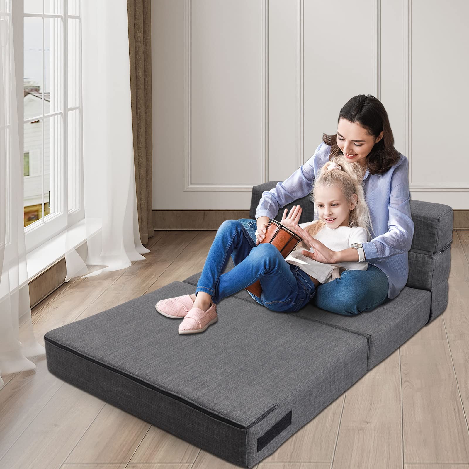 Convertible Twin Size Foldable Sofa Bed with Memory Foam & Pillow - Sleeper Chair Futon for Living Room, Home Office, Guest Bed, Apartment - Dark Gray | Perfect for Small Spaces, Overnight Guests & Multi-Functional Furniture Needs