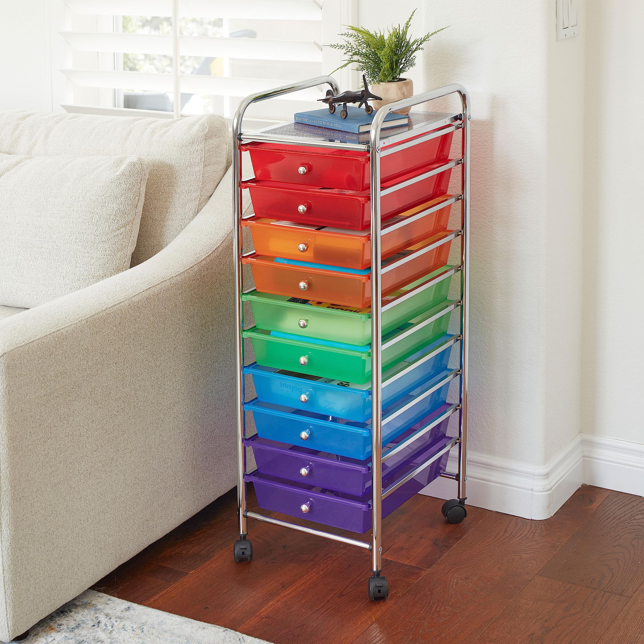 ECR4Kids 10-Drawer Rolling Storage Cart with Wheels - Mobile Classroom & Home Organizer for Toys, Art Supplies, Office Essentials - Ideal for Daycare, School, and Office Organization