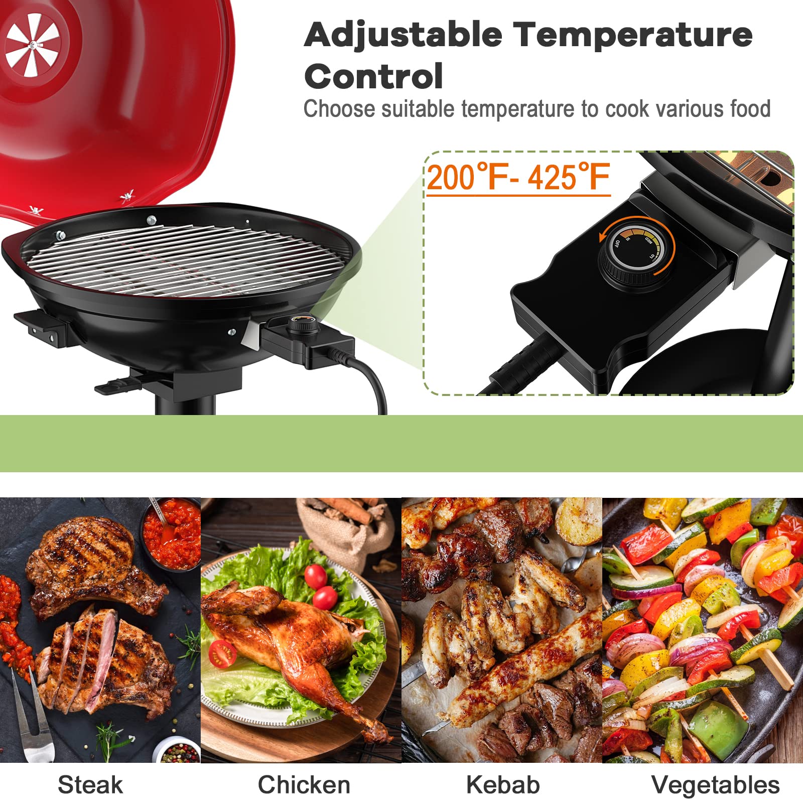Giantex 1600W Electric Grill Indoor & Outdoor, Portable BBQ Grill with Removable Non-Stick Griddle, Adjustable Temperature Control & Oil Drip Pan - Perfect for Picnic, Camping, Backyard Cooking, Tailgating & Home Use (Red)