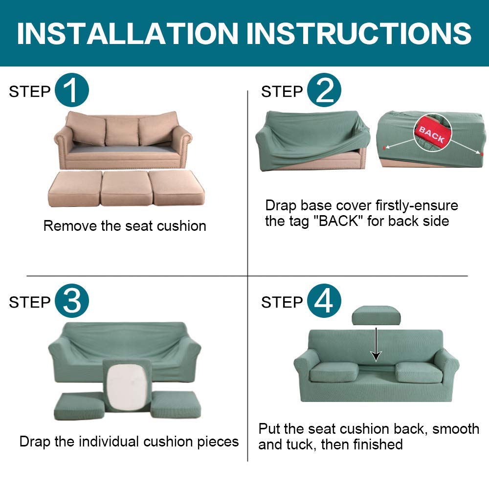 Turquoise Dark Cyan 3-Seater Sofa Cover & 2-Seater Loveseat Cover Set - Stretchable Slipcover for Living Room Furniture Protection (Fits Sectional, Couch, Home Decor)