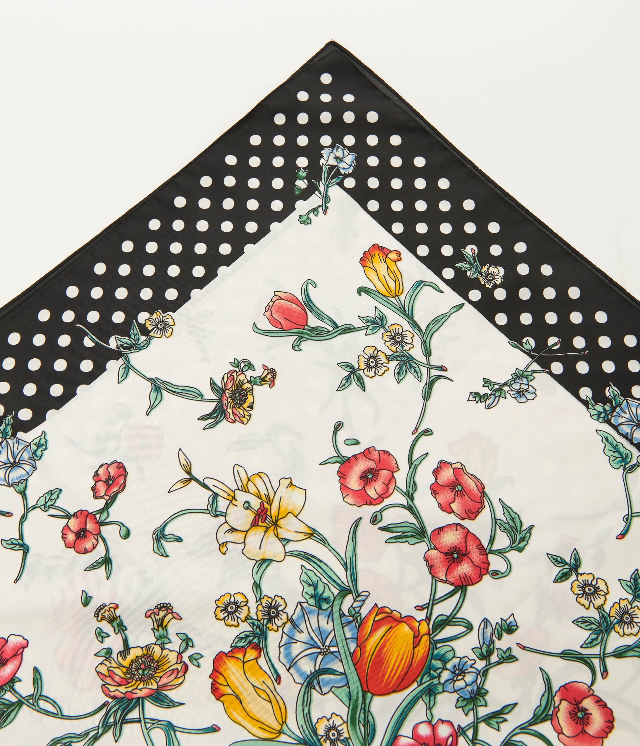 Vintage 1940s White Polka Dot Floral Print Satin Hair Scarf - Retro Headband & Head Wrap for Women - Perfect for Vintage Fashion, Pinup Style, and Special Occasions