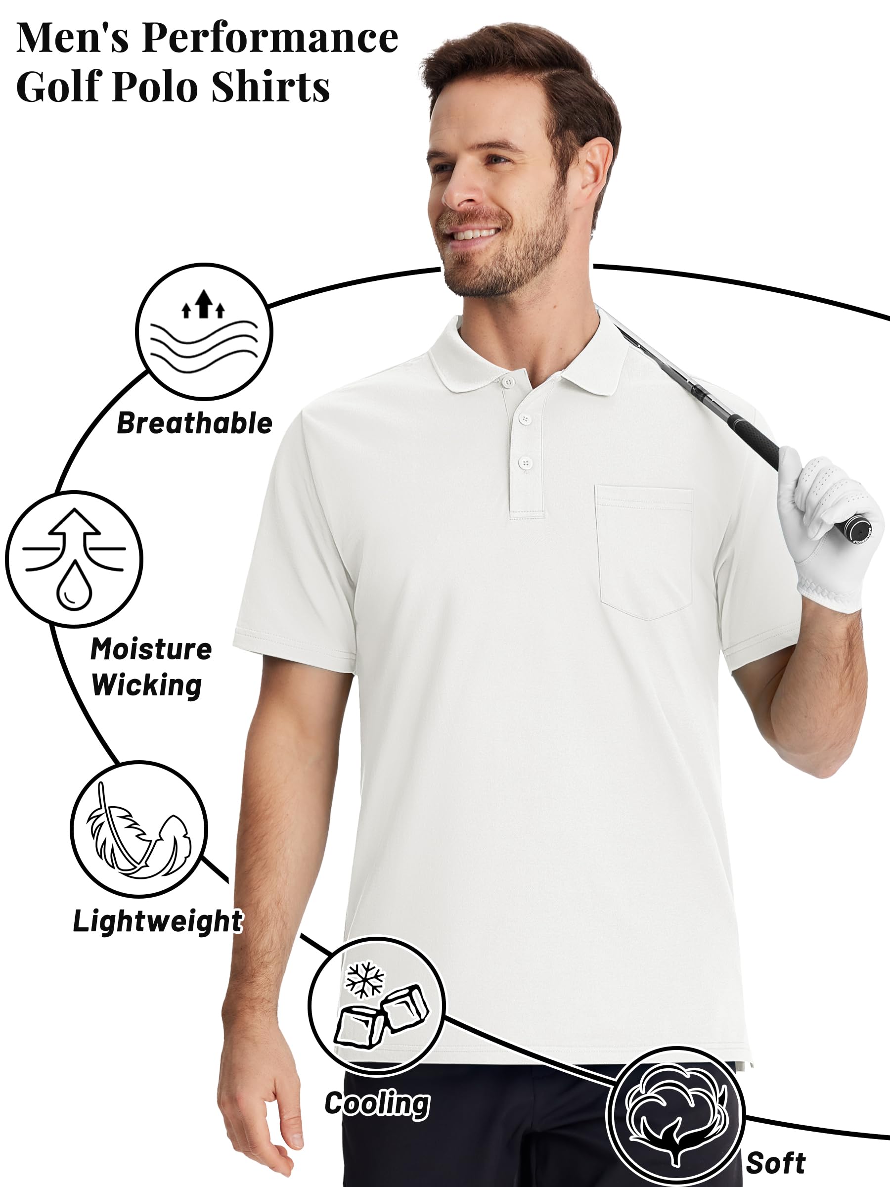 TACVASEN Men's Performance Polo Shirts - Moisture Wicking, Breathable & Cooling Golf Shirt with Pocket - Ideal for Golf, Tennis & Casual Wear
