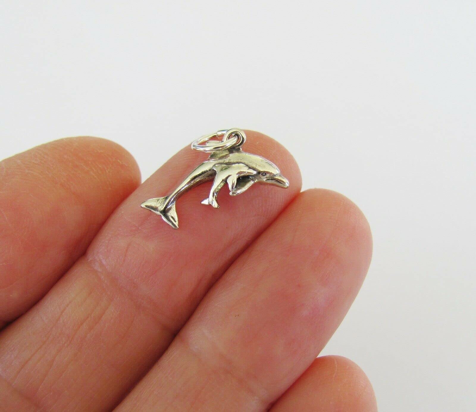 Sterling Silver Dolphin with Calf Mini Pendant Charm - Elegant Jewelry for Necklace, Bracelet & Gift Giving - Perfect for Beach Lovers, Ocean-Themed Outfits & Special Occasions
