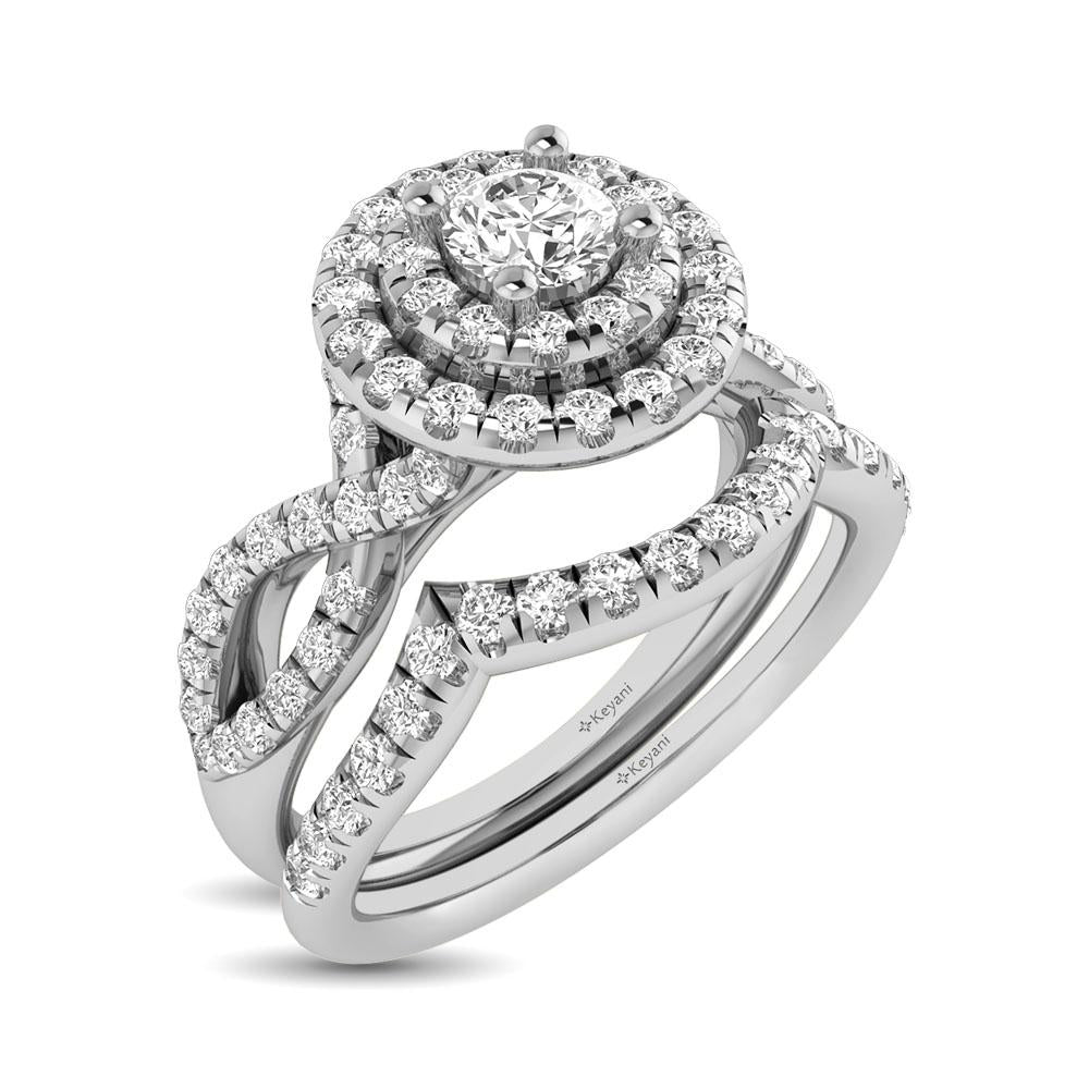 14KT White Gold 1 Carat Total Weight Diamond Pear Halo Braided Shank Bridal Set Engagement Ring for Women - Perfect for Proposals, Weddings & Anniversary Gifts