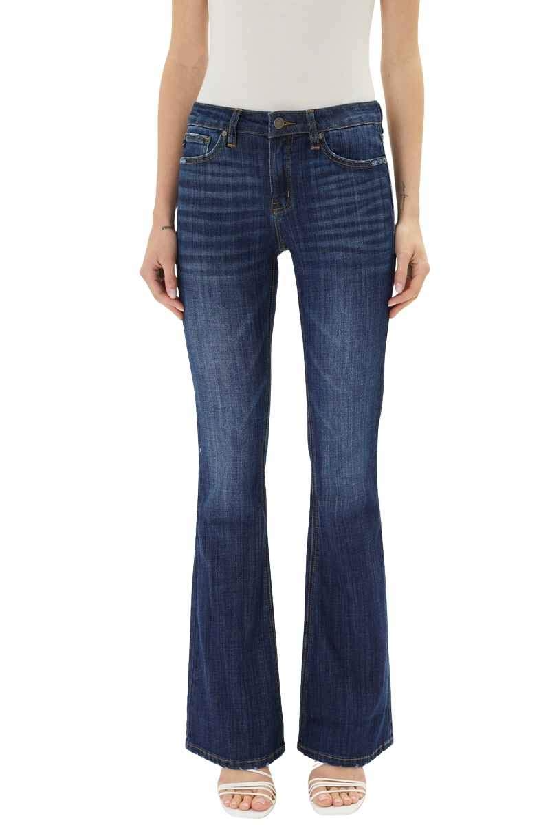 Kan Can Women's Mid Rise Flare Hem Jeans - Comfortable Stretch Denim Pants for Casual Wear, Office & Date Night Outfits