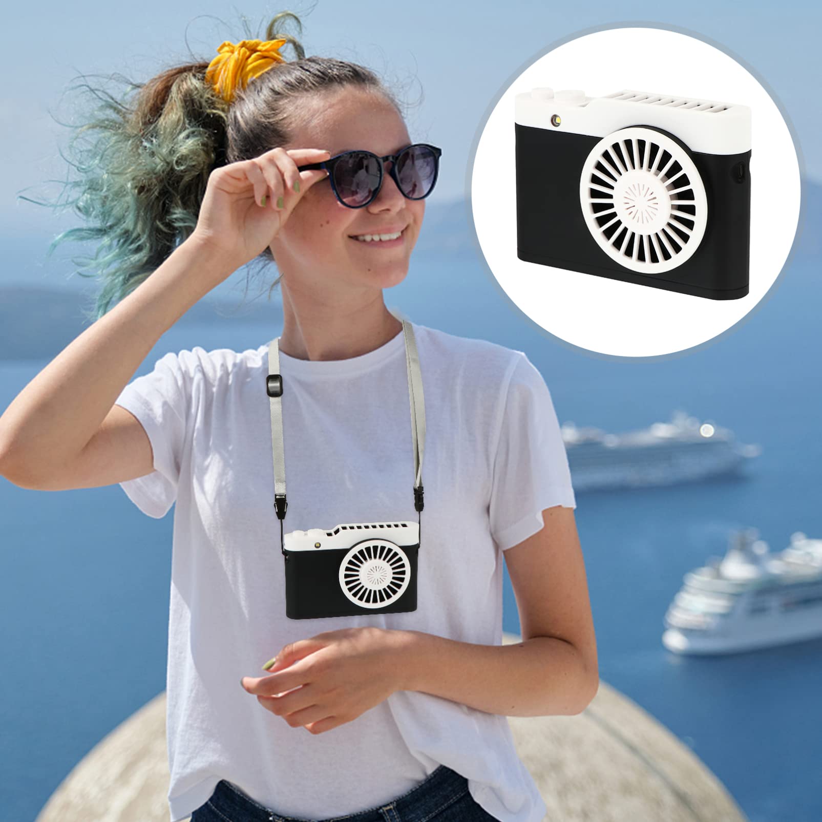 Operitacx 1 Pack Rechargeable Leafless Camera Fan - Portable USB Aromatherapy Hanging Fan for Home, Office, Travel & Outdoor Use