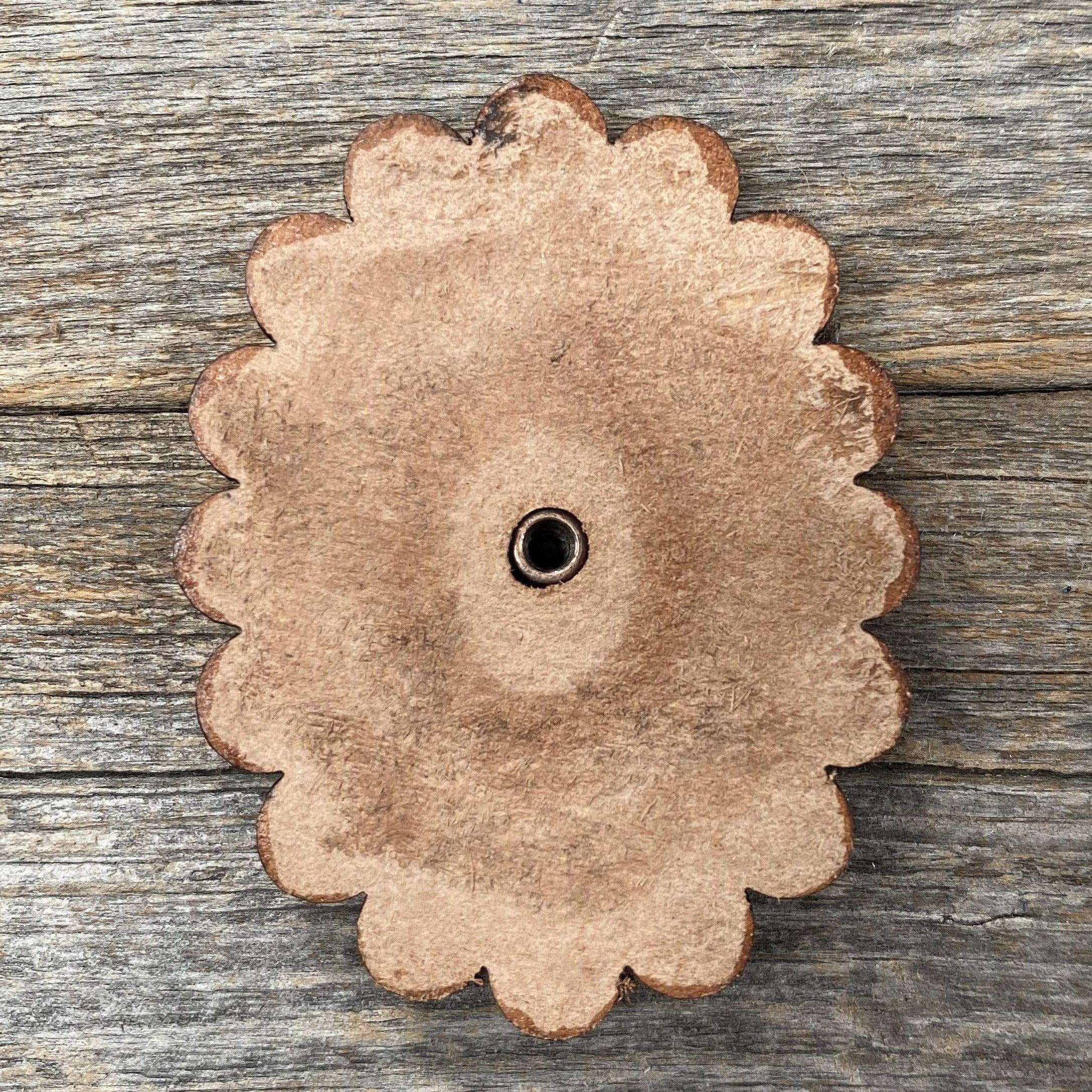 Western Leather Rosette Concho with Dark Oil Edges & Green Cabochon - R104CABGR - Perfect for Cowboy Boots, Belts & Western Fashion Accessories