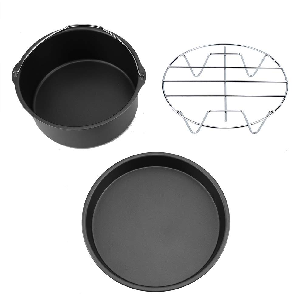 Multifunctional Air Fryer Accessories Set - 6-Piece Non-Stick Bread Rack & Roasting Pan Kit for Healthy Cooking | Perfect for Baking, Frying & Keeping Food Warm | Compatible with Most Air Fryers (Black)