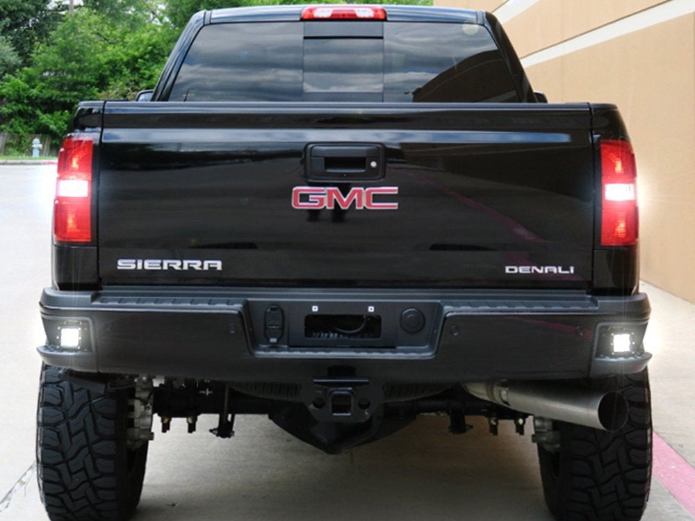 40W LED Pod Lights with Rear Bumper Foot Step Bracket & Wiring Kit - Compatible with 2015+ Chevy Silverado & GMC Sierra Trucks - Perfect for Off-Roading, Camping & Night Driving