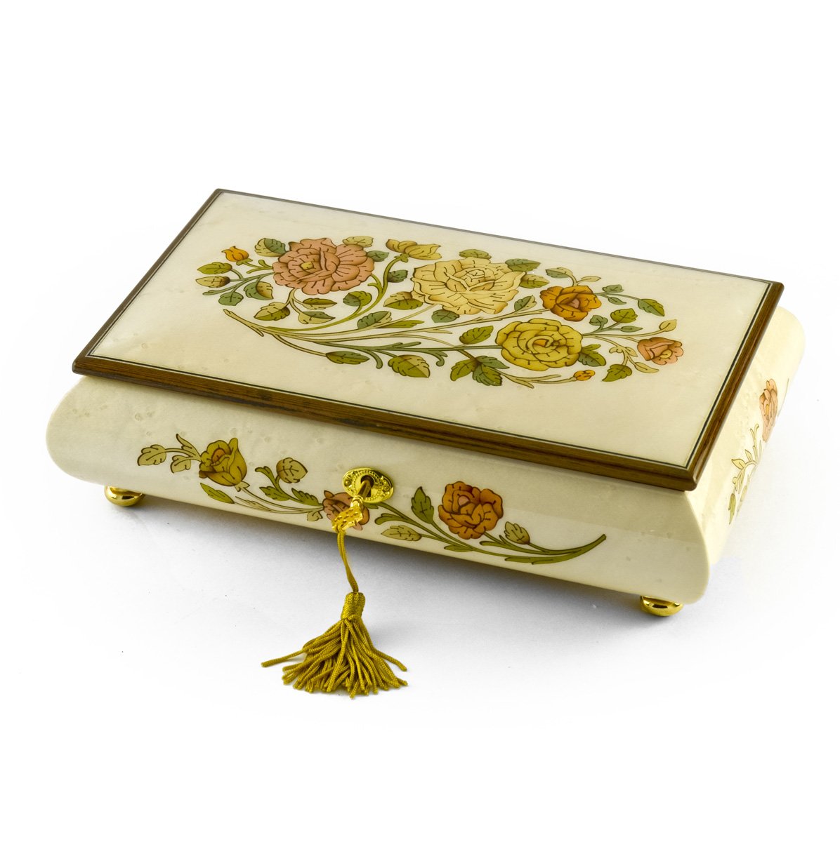 Handcrafted 30-Note Musical Jewelry Box with Rose Inlay, Lock & Key - Blue Danube Waltz Melody - Perfect for Gift Giving, Jewelry Storage & Home Decor
