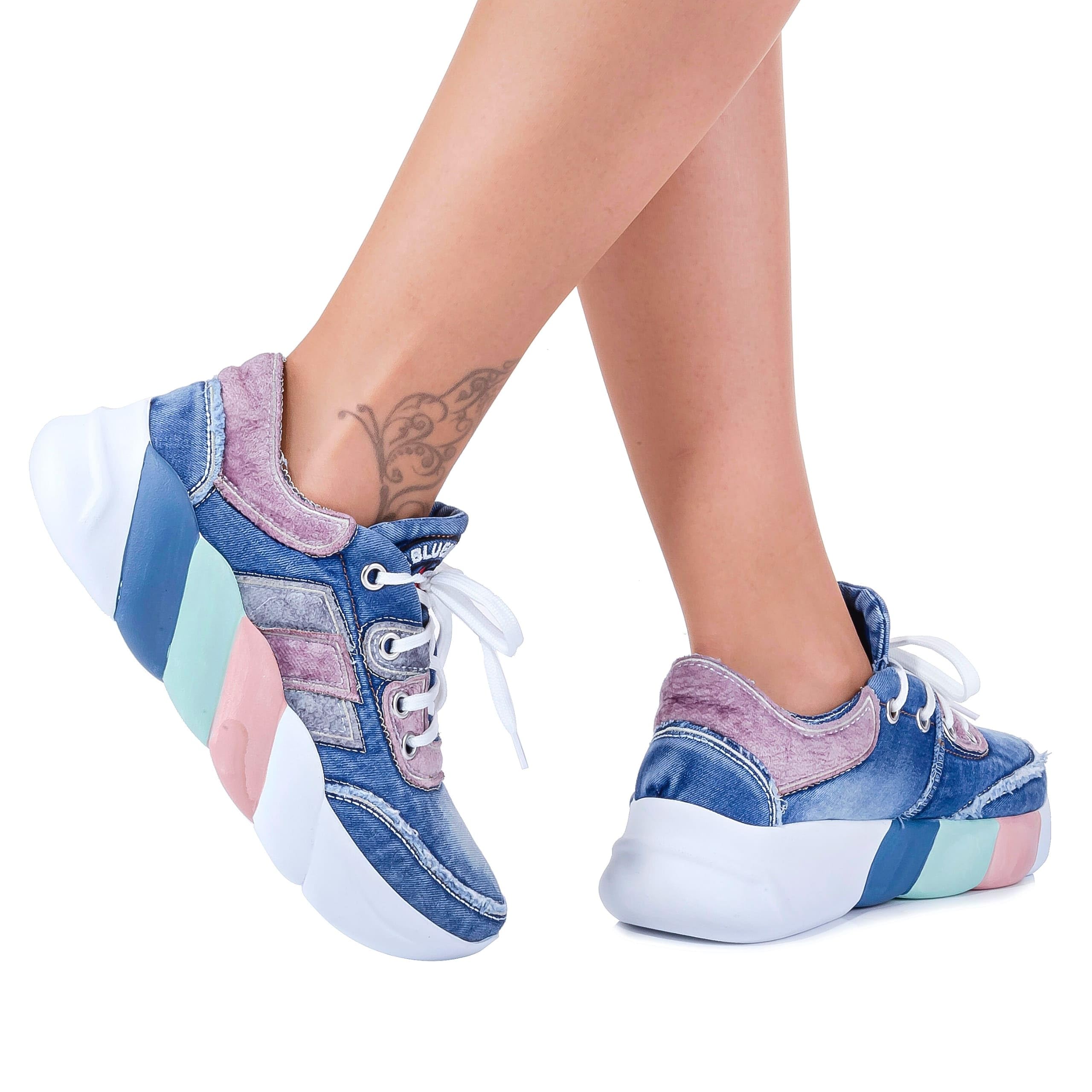 Handmade Blue Denim Embroidered Women's Sports Sneakers - Comfortable Casual Athletic Shoes for Women - Perfect for Running, Gym Workouts & Birthday Gifts (Size 6, Blue)