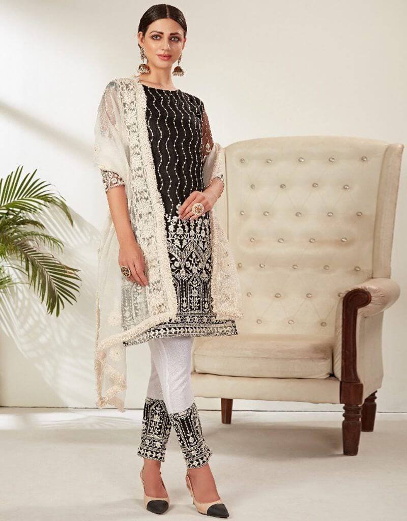 Black Heavy Butterfly Net Pakistani Suit - Elegant Traditional Outfit for Women - Perfect for Weddings, Parties & Special Occasions