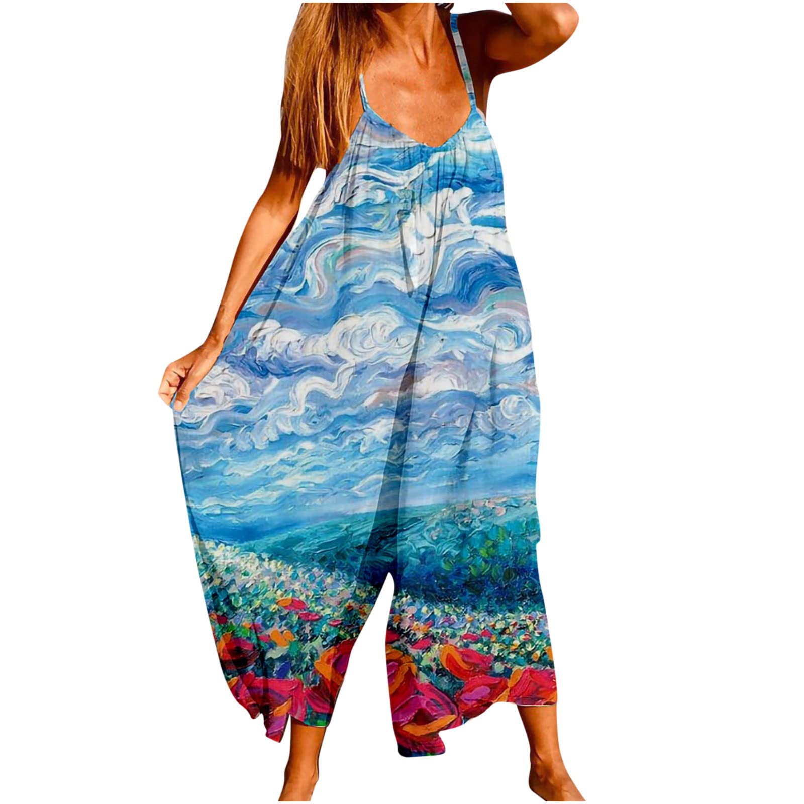TIMIFIS Women's Soft Stretchy Overalls - Plus Size Loose Fit Long V-Neck Jumpsuit for Casual Wear | Comfortable Lounge Outfit, Work from Home, Weekend Errands & Travel
